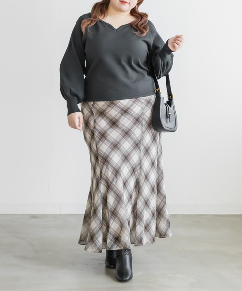CLETTE（クレット）の「CLETTEオリジナルハートネックバックリボンニットプルオーバー（ニット/セーター・レディース・グレイッシュベージュ/ブルー/チャコールグレー・4L/3L/LL）」の6枚目の写真