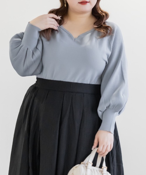 CLETTE（クレット）の「CLETTEオリジナルハートネックバックリボンニットプルオーバー（ニット/セーター・レディース・グレイッシュベージュ/ブルー/チャコールグレー・4L/3L/LL）」の12枚目の写真