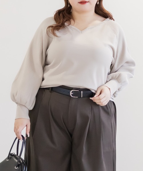 CLETTE（クレット）の「CLETTEオリジナルハートネックバックリボンニットプルオーバー（ニット/セーター・レディース・グレイッシュベージュ/ブルー/チャコールグレー・4L/3L/LL）」の8枚目の写真