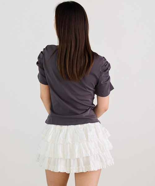Siel(シエル)の「フロントボタン 袖ギャザーカットソー(Tシャツ/カットソー・レディース・グレー/ブラック/ホワイト/ブラウン・FREE)」の10枚目の写真