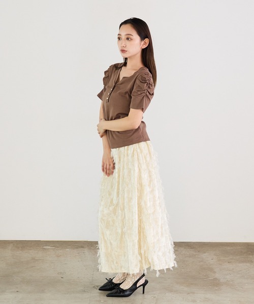 Siel(シエル)の「フロントボタン 袖ギャザーカットソー(Tシャツ/カットソー・レディース・グレー/ブラック/ホワイト/ブラウン・FREE)」の21枚目の写真