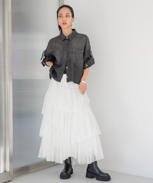 HEREIAM（ヘレイアム）の「【HEREIAM】MIDデニムシャツ（シャツ/ブラウス・レディース・ブラック/インディゴブルー・FREE）」の9枚目の写真