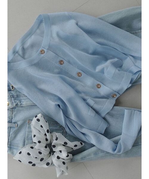 LAGUNAMOON（ラグナムーン）の「メタルボタンシアーニットカーディガン（カーディガン/ボレロ・レディース・グレー/ライトブルー/ピンク/ホワイト・FREE）」の3枚目の写真