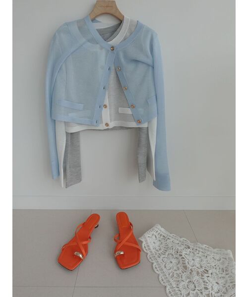 LAGUNAMOON（ラグナムーン）の「メタルボタンシアーニットカーディガン（カーディガン/ボレロ・レディース・グレー/ライトブルー/ピンク/ホワイト・FREE）」の21枚目の写真