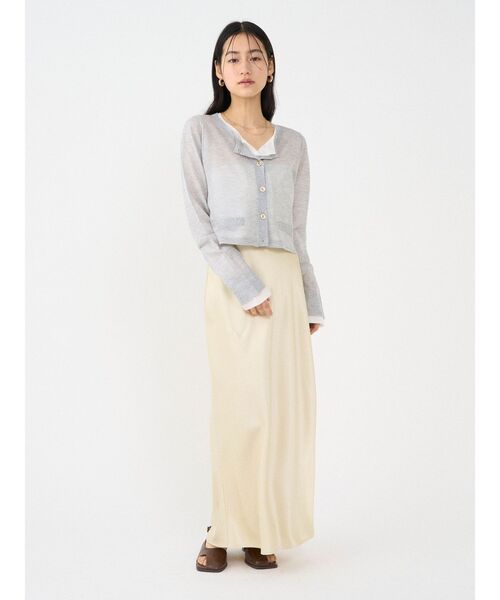 LAGUNAMOON(ラグナムーン)の「メタルボタンシアーニットカーディガン 【夏服】【オフィスカジュアル】【シアートップス】(カーディガン/ボレロ・レディース・グレー/ライトブルー/ピンク/ホワイト・FREE)」の9枚目の写真
