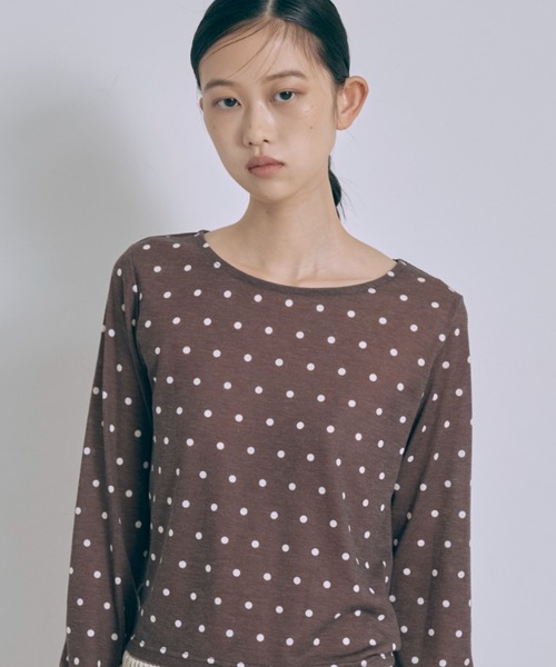 EN NEUME(エンノイム)の「Sheer Dotted Crewneck Long Tee(Tシャツ/カットソー・レディース・オフホワイト/グレー/ブラウン/ブラック・FREE)」の4枚目の写真