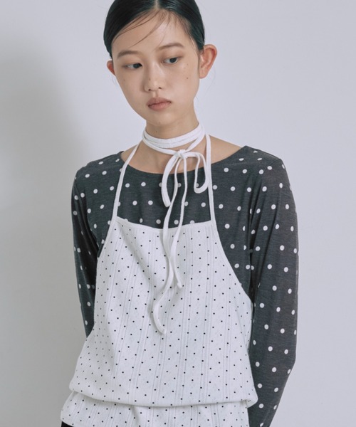EN NEUME(エンノイム)の「Sheer Dotted Crewneck Long Tee(Tシャツ/カットソー・レディース・オフホワイト/グレー/ブラウン/ブラック・FREE)」の1枚目の写真