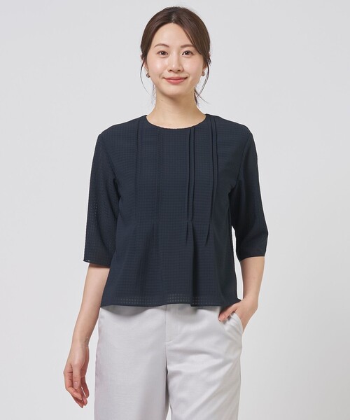 J.PRESS(ジェイプレス)の「シアーブロックチェック カットソー(Tシャツ/カットソー・レディース・ネイビー系/グレー系・LARGE/MEDIUM)」の2枚目の写真