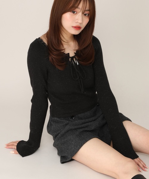 Heather(ヘザー)の「2WAYレーストリムニット 659937(ニット/セーター・レディース・アイボリー/ブラック/グレー/ブラック系/グレー系/ホワイト系・FREE)」の4枚目の写真