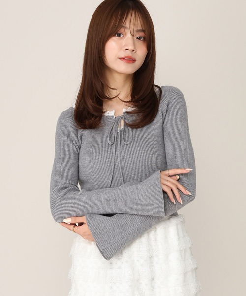 Heather(ヘザー)の「2WAYレーストリムニット 659937(ニット/セーター・レディース・アイボリー/ブラック/グレー/ブラック系/グレー系/ホワイト系・FREE)」の6枚目の写真