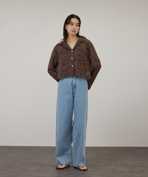 SALON adam et rope'（サロン アダム エ ロペ）の「スカラップレースクロップドシャツジャケット（その他アウター・レディース・ダークブラウン/ホワイト・FREE）」の7枚目の写真