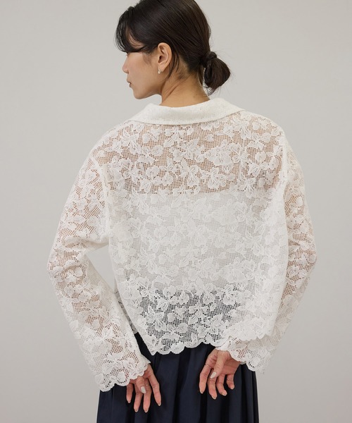 SALON adam et rope'（サロン アダム エ ロペ）の「スカラップレースクロップドシャツジャケット（その他アウター・レディース・ダークブラウン/ホワイト・FREE）」の9枚目の写真