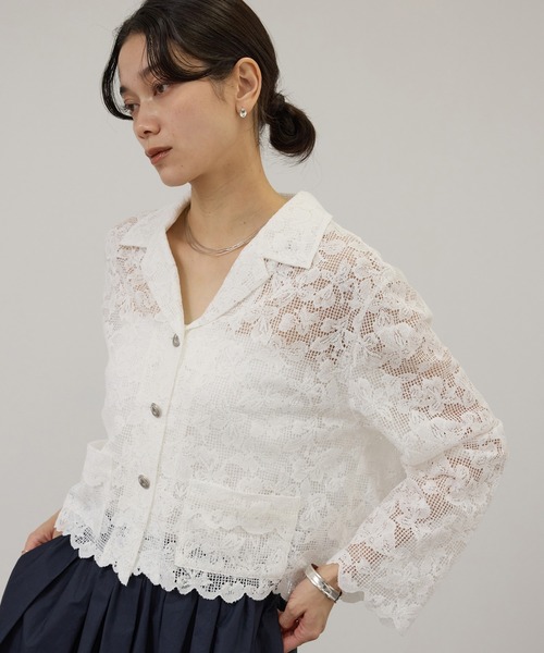 SALON adam et rope'（サロン アダム エ ロペ）の「スカラップレースクロップドシャツジャケット（その他アウター・レディース・ダークブラウン/ホワイト・FREE）」の10枚目の写真