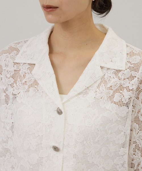 SALON adam et rope'（サロン アダム エ ロペ）の「スカラップレースクロップドシャツジャケット（その他アウター・レディース・ダークブラウン/ホワイト・FREE）」の20枚目の写真