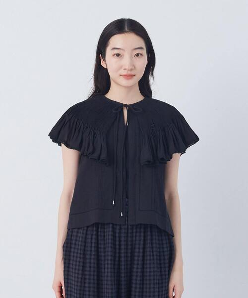 conges payes ADIEU TRISTESSE（コンジェ ペイエ アデュートリステス）の「モスリンハンドタックカラージレ（ベスト・レディース・オフホワイト/ブラック・38）」の7枚目の写真