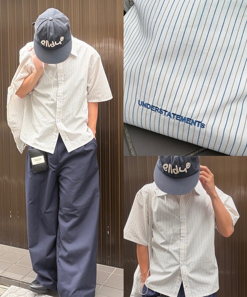UNDERSTATEMENTs（アンダーステイトメント）の「【ユニセックス】2setトートバッグ付きショート丈ベーシックシャツ/ストライプ&チェック（シャツ/ブラウス・メンズ・ホワイト/ブラック/ブルー/ブラック系/ホワイト系/ベージュ系/ネイビー系/グリーン系/ピンク系・LARGE/MEDIUM）」の2枚目の写真