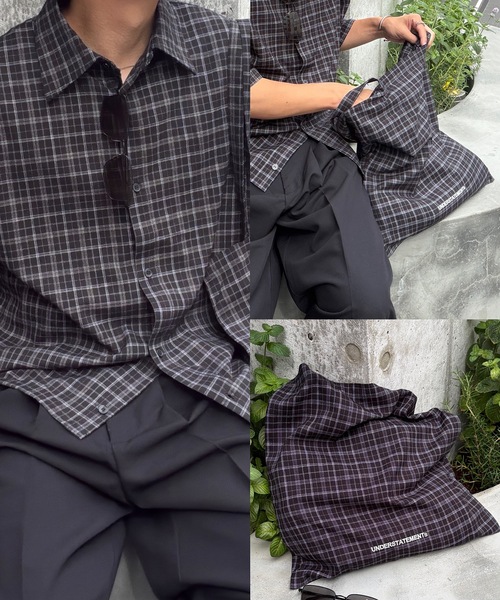 UNDERSTATEMENTs（アンダーステイトメント）の「【ユニセックス】2setトートバッグ付きショート丈ベーシックシャツ/ストライプ&チェック（シャツ/ブラウス・メンズ・ホワイト/ブラック/ブルー/ブラック系/ホワイト系/ベージュ系/ネイビー系/グリーン系/ピンク系・LARGE/MEDIUM）」の4枚目の写真