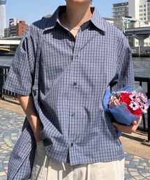 【ユニセックス】2setトートバッグ付きショート丈ベーシックシャツ/ストライプ&チェック
