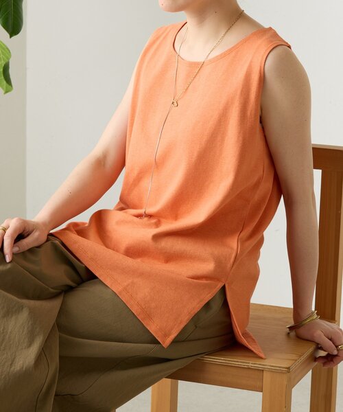 BEARDSLEY(ビアズリー)の「コットンスラブタンクトップ(キャミソール・レディース・ネイビー/モカ/ホワイト/ブラック/オレンジ/ベージュ・FREE)」の6枚目の写真