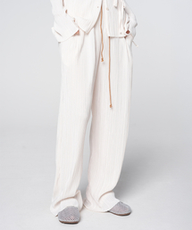 Contrast Drawstring Pleated Pants Ivory