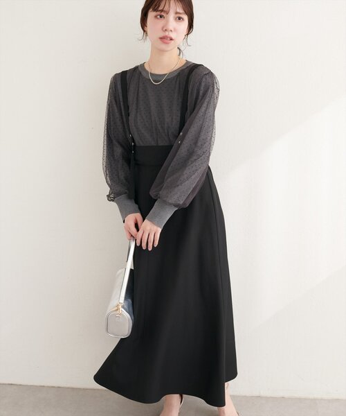 natural couture(ナチュラルクチュール)の「ドット釦デザイン2WAYスカート(スカート・レディース・チャコールグレー/アイボリー/ブラック/サックスブルー・FREE)」の3枚目の写真