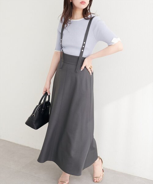 natural couture(ナチュラルクチュール)の「ドット釦デザイン2WAYスカート(スカート・レディース・チャコールグレー/アイボリー/ブラック/サックスブルー・FREE)」の12枚目の写真