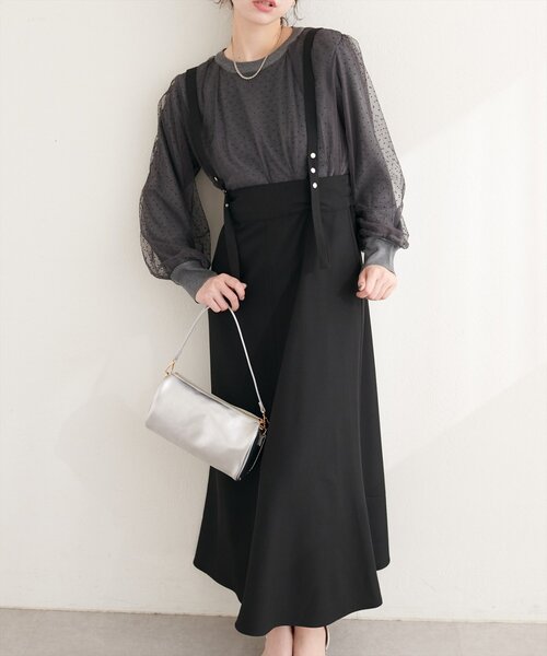 natural couture(ナチュラルクチュール)の「ドット釦デザイン2WAYスカート(スカート・レディース・チャコールグレー/アイボリー/ブラック/サックスブルー・FREE)」の16枚目の写真