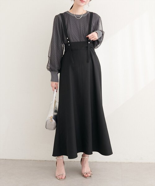 natural couture(ナチュラルクチュール)の「ドット釦デザイン2WAYスカート(スカート・レディース・チャコールグレー/アイボリー/ブラック/サックスブルー・FREE)」の18枚目の写真