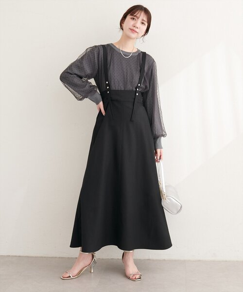 natural couture(ナチュラルクチュール)の「ドット釦デザイン2WAYスカート(スカート・レディース・チャコールグレー/アイボリー/ブラック/サックスブルー・FREE)」の19枚目の写真