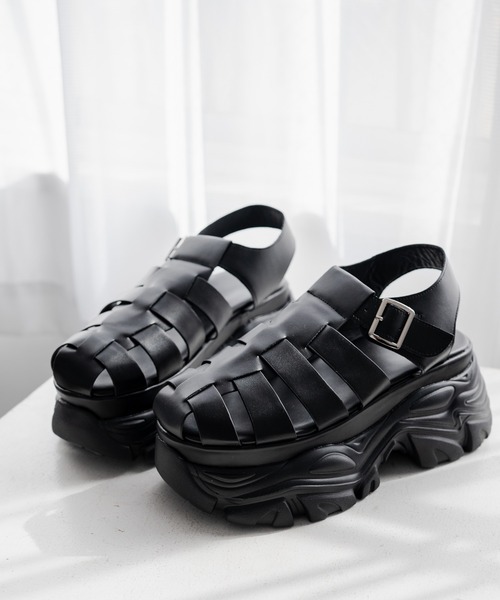 Rocky Monroe(ロッキーモンロー)の「9cmボリュームハイソール PUレザー厚底グルカサンダル(サンダル・メンズ・ブラック・1)」の10枚目の写真