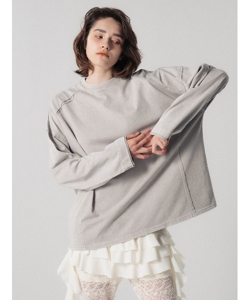 ELCHELE（エルチェレ）の「PIGMENT UNIVERSAL LS TEE（Tシャツ/カットソー・レディース・ライトブラウン/コーラルピンク/ライトグレー/ブラック/スミクロ・FREE）」の9枚目の写真