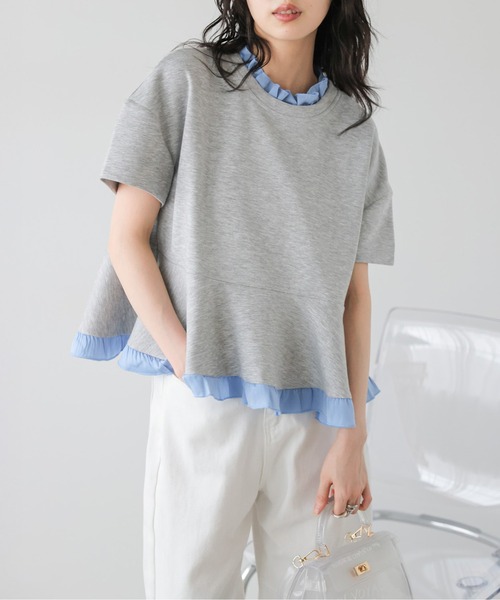 SUGAR BISKET（シュガービスケット）の「フリルドッキングペプラムトップス（Tシャツ/カットソー・レディース・グレー/ブラック/ネイビー/ネイビー系1/グレー系1/ブラック系1・フリー）」の4枚目の写真