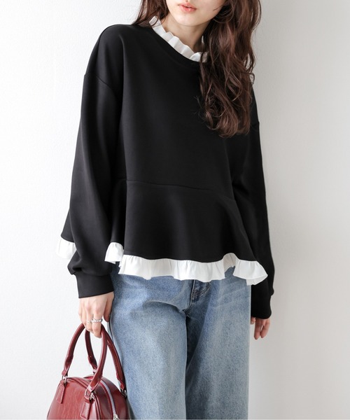 SUGAR BISKET（シュガービスケット）の「フリルドッキングペプラムトップス（Tシャツ/カットソー・レディース・グレー/ブラック/ネイビー/ネイビー系1/グレー系1/ブラック系1・フリー）」の2枚目の写真