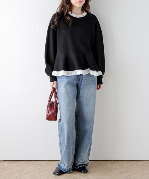 SUGAR BISKET（シュガービスケット）の「フリルドッキングペプラムトップス（Tシャツ/カットソー・レディース・グレー/ブラック/ネイビー/ネイビー系1/グレー系1/ブラック系1・フリー）」の7枚目の写真