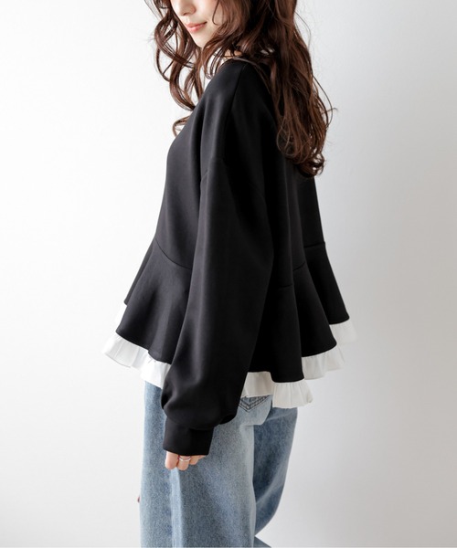 SUGAR BISKET（シュガービスケット）の「フリルドッキングペプラムトップス（Tシャツ/カットソー・レディース・グレー/ブラック/ネイビー/ネイビー系1/グレー系1/ブラック系1・フリー）」の8枚目の写真