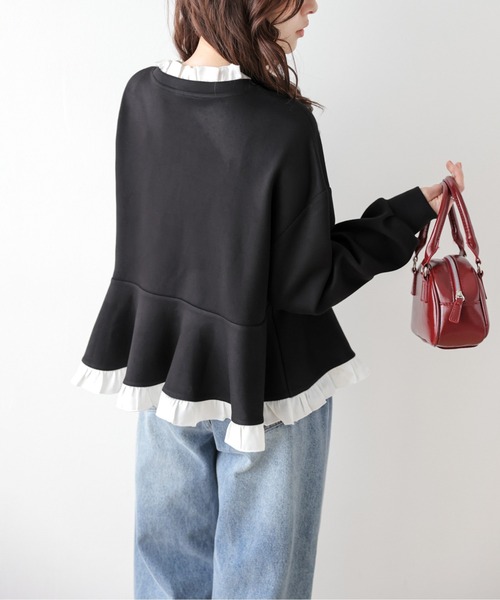 SUGAR BISKET（シュガービスケット）の「フリルドッキングペプラムトップス（Tシャツ/カットソー・レディース・グレー/ブラック/ネイビー/ネイビー系1/グレー系1/ブラック系1・フリー）」の9枚目の写真