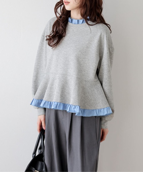 SUGAR BISKET（シュガービスケット）の「フリルドッキングペプラムトップス（Tシャツ/カットソー・レディース・グレー/ブラック/ネイビー/ネイビー系1/グレー系1/ブラック系1・フリー）」の11枚目の写真