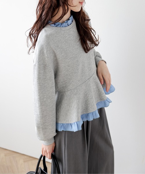 SUGAR BISKET（シュガービスケット）の「フリルドッキングペプラムトップス（Tシャツ/カットソー・レディース・グレー/ブラック/ネイビー/ネイビー系1/グレー系1/ブラック系1・フリー）」の13枚目の写真
