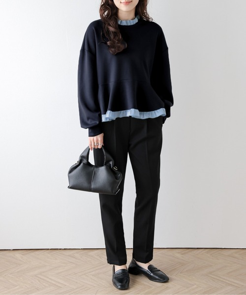 SUGAR BISKET（シュガービスケット）の「フリルドッキングペプラムトップス（Tシャツ/カットソー・レディース・グレー/ブラック/ネイビー/ネイビー系1/グレー系1/ブラック系1・フリー）」の14枚目の写真