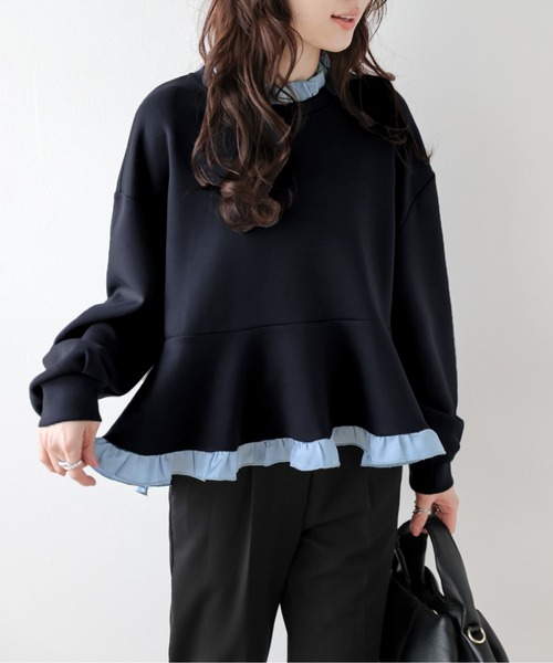 SUGAR BISKET（シュガービスケット）の「フリルドッキングペプラムトップス（Tシャツ/カットソー・レディース・グレー/ブラック/ネイビー/ネイビー系1/グレー系1/ブラック系1・フリー）」の15枚目の写真