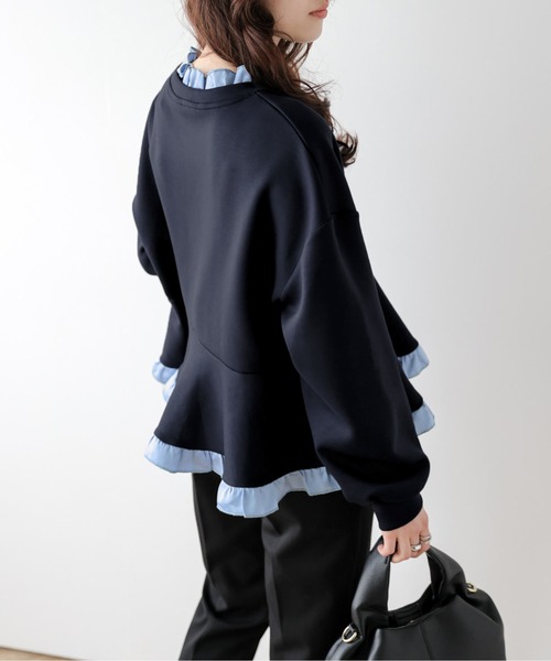 SUGAR BISKET（シュガービスケット）の「フリルドッキングペプラムトップス（Tシャツ/カットソー・レディース・グレー/ブラック/ネイビー/ネイビー系1/グレー系1/ブラック系1・フリー）」の17枚目の写真