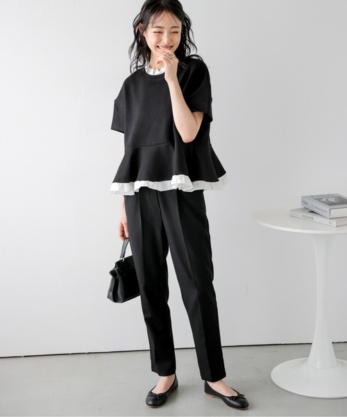 SUGAR BISKET(シュガービスケット)の「フリルドッキングペプラムトップス(Tシャツ/カットソー・レディース・グレー/ブラック/ネイビー/ネイビー系1/グレー系1/ブラック系1・フリー)」の18枚目の写真