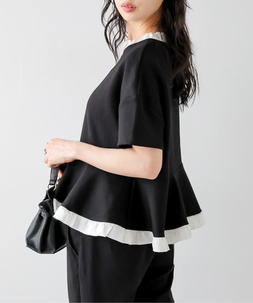 SUGAR BISKET(シュガービスケット)の「フリルドッキングペプラムトップス(Tシャツ/カットソー・レディース・グレー/ブラック/ネイビー/ネイビー系1/グレー系1/ブラック系1・フリー)」の19枚目の写真