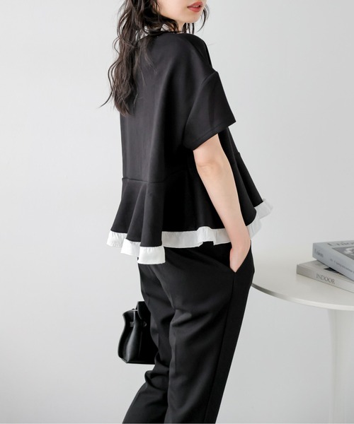 SUGAR BISKET(シュガービスケット)の「フリルドッキングペプラムトップス(Tシャツ/カットソー・レディース・グレー/ブラック/ネイビー/ネイビー系1/グレー系1/ブラック系1・フリー)」の20枚目の写真