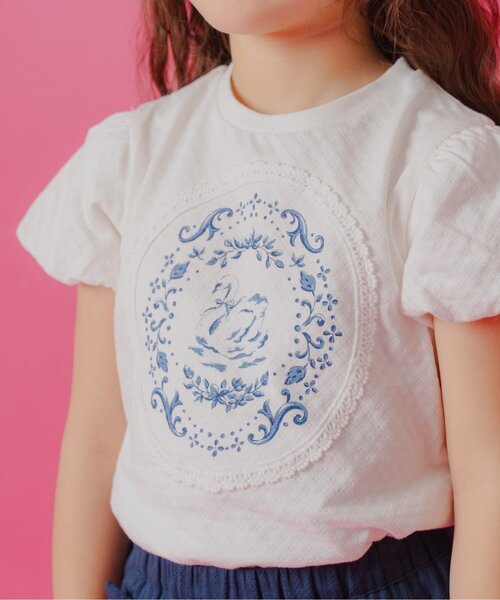 Boribon(ボリボン)の「スワン・フラワープリントモチーフTシャツ(Tシャツ/カットソー・キッズ・サーモンピンク/オフホワイト・80/90/100/110/120)」の16枚目の写真