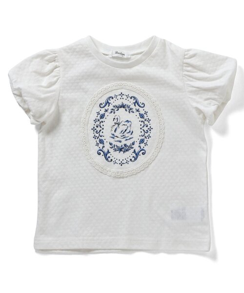 Boribon(ボリボン)の「スワン・フラワープリントモチーフTシャツ(Tシャツ/カットソー・キッズ・サーモンピンク/オフホワイト・80/90/100/110/120)」の14枚目の写真