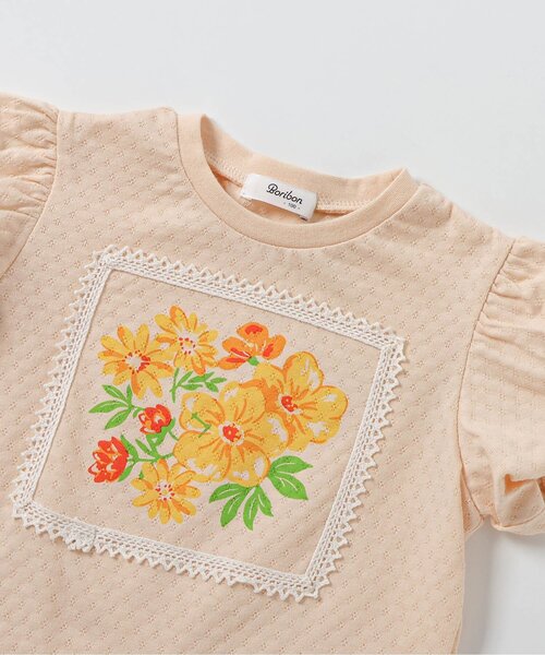 Boribon(ボリボン)の「スワン・フラワープリントモチーフTシャツ(Tシャツ/カットソー・キッズ・サーモンピンク/オフホワイト・80/90/100/110/120)」の4枚目の写真