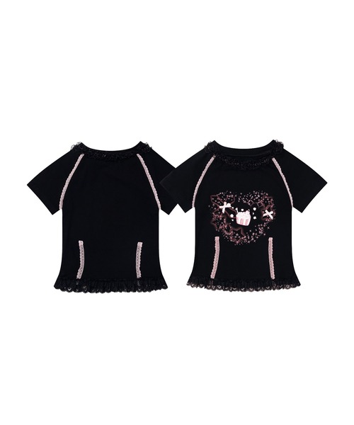 HOOK(フック)の「HOOK for girls リボン×プリント レースTシャツ (SS)(Tシャツ/カットソー・レディース・ホワイト/ブラック・L/M)」の4枚目の写真