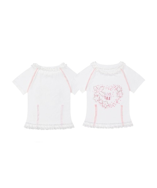 HOOK(フック)の「HOOK for girls リボン×プリント レースTシャツ (SS)(Tシャツ/カットソー・レディース・ホワイト/ブラック・L/M)」の3枚目の写真