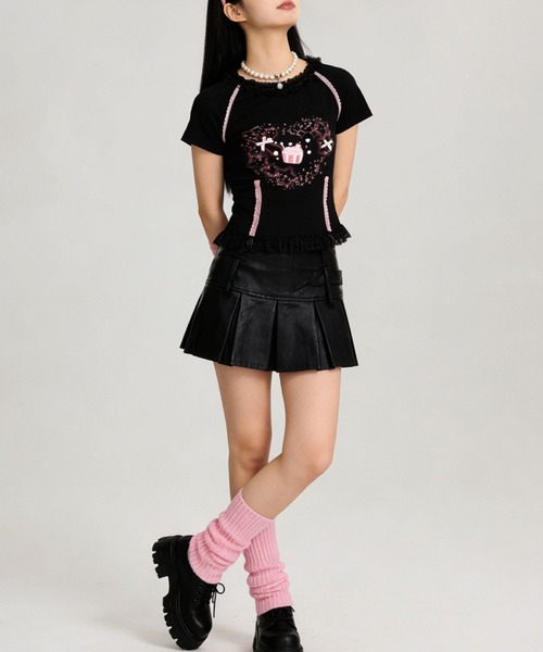 HOOK(フック)の「HOOK for girls リボン×プリント レースTシャツ (SS)(Tシャツ/カットソー・レディース・ホワイト/ブラック・L/M)」の20枚目の写真